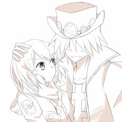 Rule 34 | 10s, 1boy, 1girl, coat, dezel (tales), frills, hair ornament, hair over eyes, hair tubes, hat, hood, jacket, monochrome, open mouth, rose (tales), scarf, short hair, tales of (series), tales of zestiria