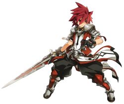 Rule 34 | 1boy, absurdres, armor, black gloves, black pants, boots, closed mouth, elsword, elsword (character), full body, gloves, highres, holding, holding sword, holding weapon, knee boots, looking to the side, lord knight (elsword), male focus, armored boots, official art, pants, pauldrons, red eyes, red hair, ress, serious, shoulder armor, solo, spiked hair, standing, surcoat, sword, transparent background, weapon