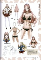 Rule 34 | 00s, 1girl, ass, bikini, blue eyes, braid, breasts, character sheet, concept art, dimples of venus, earrings, french braid, hand on own hip, highres, honjou raita, jewelry, juliana eberhardt, large breasts, lineart, long hair, military, military uniform, multiple views, necktie, non-web source, pink hair, plaid, plaid skirt, senjou no valkyria, senjou no valkyria (series), senjou no valkyria 2, short sleeves, simple background, skirt, swimsuit, thighhighs, turnaround, uniform, white thighhighs, zettai ryouiki