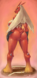 Rule 34 | ass, blaziken, blonde hair, breasts, carmessi, colored sclera, creatures (company), furry, game freak, gen 3 pokemon, long image, looking back, naughty face, nintendo, pokemon, pokemon (creature), pussy, sideboob, tail, tall image, yellow sclera