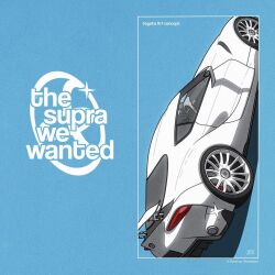 Rule 34 | blue background, car, commentary, english commentary, english text, from side, highres, jp60, motor vehicle, no humans, original, simple background, sparkle, spoiler (automobile), toyota, toyota ft-1, vehicle focus, vehicle name