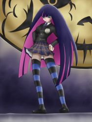 Rule 34 | 10s, blue eyes, fuu maumau, highres, multicolored hair, panty &amp; stocking with garterbelt, pink hair, purple hair, skirt, stocking (psg), thighhighs, two-tone hair