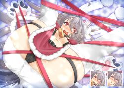 animal_ear_fluff animal_ears animal_hands azur_lane bell black_panties blush breasts christmas expressions grey_hair large_breasts long_hair looking_at_viewer navel neck_bell official_alternate_costume open_mouth paid_reward_available panties red_eyes stomach tail thick_eyebrows thighhighs tunnitomahiru underboob underwear white_thighhighs wolf_ears wolf_girl wolf_tail yuudachi_(azur_lane) yuudachi_(woofy_floofy_christmas_night)_(azur_lane)