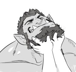 Rule 34 | 2boys, ^ ^, bara, beard, closed eyes, facial hair, full beard, happy, male focus, mature male, monster boy, multiple boys, muscular, muscular male, nose piercing, nose ring, orc, original, piercing, playing with beard, pointy ears, pov, pov adoring, pov hands, saltypoundcake, solo focus, thick beard, thick eyebrows, tormuk (saltypoundcake), tusks