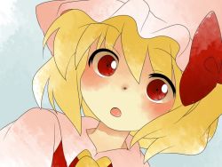 Rule 34 | 1girl, :o, ascot, bad id, bad pixiv id, blonde hair, bow, comic, dutch angle, embodiment of scarlet devil, female focus, flandre scarlet, gradient background, hair bow, hammer (sunset beach), hat, red eyes, side ponytail, silent comic, solo, touhou