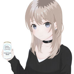 Rule 34 | 1girl, absurdres, beer can, black choker, black sweater, blush, can, choker, closed mouth, collarbone, commentary, drink can, girls band cry, grey eyes, grey hair, grey nails, highres, holding, holding can, kawaragi momoka, long hair, long sleeves, looking at viewer, multicolored hair, nail polish, omochi tabeyo97, roots (hair), sidelocks, simple background, sleeves past wrists, solo, sweater, unmoving pattern, upper body, white background