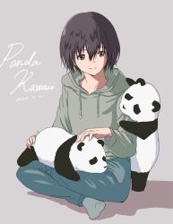 Rule 34 | 1girl, animal, hone-hone, original, panda, short hair, simple background, white background