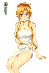 Rule 34 | 1girl, alternate hairstyle, arm at side, arm under breasts, armpits, artist logo, asuna (sao), barefoot, breasts, cleavage, unworn clothes, collarbone, completely nude, deviantart logo, extraction, eyelashes, feet, female focus, fingernails, hair bun, highres, huge filesize, invisible chair, legs, legs together, long hair, looking at viewer, matching hair/eyes, medium breasts, naked towel, neck, nude, onsen, orange eyes, orange hair, parted bangs, shiny skin, sidelocks, single hair bun, sitting, thighs, thighs together, third-party edit, toes, towel, transparent background, white towel