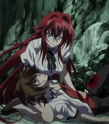 Rule 34 | 10s, 1boy, 1girl, breasts, high school dxd, highres, hyoudou issei, large breasts, red hair, rias gremory, stitched, third-party edit