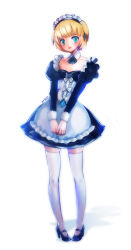 Rule 34 | 1boy, absurdres, apron, black dress, black footwear, blonde hair, blue eyes, blush, bow, chung seiker, crossdressing, detached collar, dress, elsword, frilled apron, frills, full body, high heels, highres, juliet sleeves, long sleeves, looking at viewer, maid, maid headdress, male focus, mary janes, ming (wldi0132), open mouth, pigeon-toed, puffy sleeves, shoes, short hair, solo, standing, thighhighs, trap, v arms, white apron, white background, white bow, white thighhighs, zettai ryouiki