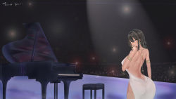 Rule 34 | 1girl, absurdres, armlet, ass, azur lane, backless dress, backless outfit, black hair, braid, breasts, butt crack, cocktail dress, dark-skinned female, dark skin, dress, earrings, feather earrings, feathers, from behind, grand piano, highres, instrument, jewelry, large breasts, native american, no bra, no panties, piano, scarletbliss, see-through, sideboob, south dakota (azur lane), south dakota (solo concert) (azur lane), yellow eyes