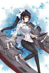 Rule 34 | 1girl, azur lane, black hair, black pantyhose, blunt bangs, blush, bow, breasts, brown eyes, buttons, cannon, closed mouth, clothes lift, commentary request, crotch seam, double-breasted, gloves, hair bow, highres, holding, holding sword, holding weapon, jin yun, katana, large breasts, legs apart, long hair, long sleeves, machinery, military, military uniform, miniskirt, panties, panties under pantyhose, pantyhose, pantyshot, pleated skirt, ponytail, rigging, sheath, sheathed, skirt, skirt lift, solo, standing, sword, takao (azur lane), thighband pantyhose, underwear, uniform, upskirt, weapon, white bow, white gloves, white panties, white skirt
