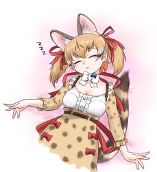 Rule 34 | animal costume, animal ear fluff, animal ears, cat ears, cat girl, cat tail, highres, kemono friends, kemono friends v project, large-spotted genet (kemono friends), long hair, ribbon, saja (166j357), simple background, tail, twintails, virtual youtuber