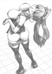Rule 34 | 00s, 1girl, ahoge, ass, back, boots, breasts, greyscale, highres, large breasts, legs, maria (witchblade), monochrome, smile, solo, thigh boots, thighhighs, twintails, type 90 (daihon&#039;ei), undressing, witchblade