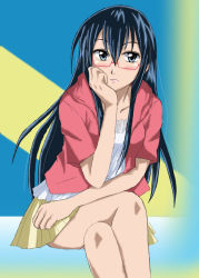 Rule 34 | beelzebub (manga), black hair, coat, glasses, jacket, kunieda aoi, long hair, sitting, skirt