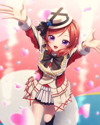 Rule 34 | 1girl, birthday, hat, highres, long sleeves, looking at viewer, love live!, medium hair, nishikino maki, open mouth, pipapip, purple eyes, red hair, smile, solo
