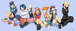 Rule 34 | 6+girls, angry, arms behind back, bandana, bare legs, bare shoulders, barefoot, bdsm, beanie, belly, blonde hair, blue eyes, blue hair, bound, bound arms, brown eyes, brown hair, cleave gag, cloth gag, collarbone, creatures (company), cynthia (pokemon), dawn (pokemon), denim, denim shorts, gag, gagged, game freak, hair ornament, hairclip, hat, hilda (pokemon), improvised gag, jenny (pokemon), johanna (pokemon), long hair, looking at viewer, lost one zero, mature female, may (pokemon), miniskirt, misty (pokemon), mother and daughter, multiple girls, navel, nintendo, open collar, orange hair, over the mouth gag, over the nose gag, pokemon, pokemon (anime), pokemon (classic anime), pokemon dppt, pokemon dppt (anime), pokemon rse (anime), police, police hat, police uniform, policewoman, rope, shorts, skirt, socks, suspenders, sweat, third-party source, uniform, v-neck