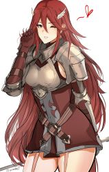 Rule 34 | 1girl, absurdres, armor, blush, cordelia (fire emblem), dress, fire emblem, fire emblem awakening, gauntlets, gloves, hair ornament, highres, long hair, looking at viewer, nintendo, ormille, red eyes, red hair, smile, solo, thighhighs, very long hair