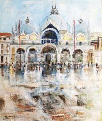 Rule 34 | 6+others, arch, architecture, building, dome, highres, italy, momo7rosemary, multiple girls, multiple others, oil painting (medium), original, painting (medium), scenery, signature, traditional media, window