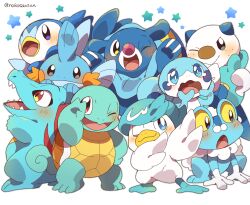 Rule 34 | blue eyes, blue skin, blush, colored skin, creatures (company), crying, freckles, froakie, game freak, gen 1 pokemon, gen 2 pokemon, gen 3 pokemon, gen 4 pokemon, gen 5 pokemon, gen 6 pokemon, gen 7 pokemon, gen 8 pokemon, happy, mudkip, nintendo, no humans, one eye closed, open mouth, oshawott, piplup, pokemon, pokemon (creature), popplio, quaxly, roku (rokkrn), shell, smile, sobble, squirtle, totodile, wink