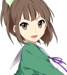 Rule 34 | 10s, 1girl, bow, brown eyes, brown hair, hisami nanami, open mouth, sekina, short hair, simple background, solo, wake up girls!, white background