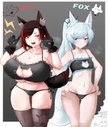 Rule 34 | absurdres, alternate breast size, animal ears, black hair, breasts, cat lingerie, flat chest, fox ears, fox girl, fox tail, highres, huge breasts, meme attire, odakubara, red hair, ruby rose, rwby, small breasts, tagme, tail, weiss schnee, white hair, wolf ears, wolf girl, wolf tail