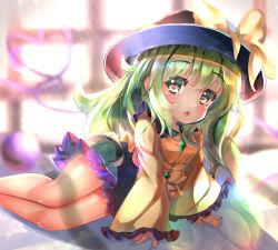 Rule 34 | 1girl, :o, absurdres, arm support, backlighting, black hat, bloom, blouse, blurry, blurry background, blush, bow, breasts, commentary request, day, depth of field, dfra, eyeball, feet out of frame, frills, green eyes, green hair, green skirt, hair between eyes, hat, hat bow, heart, heart-shaped pupils, heart of string, highres, huge filesize, indoors, komeiji koishi, long hair, long sleeves, looking at viewer, medium breasts, open mouth, petticoat, shirt, sitting, skirt, sleeves past wrists, solo, sunlight, symbol-shaped pupils, third eye, touhou, wide sleeves, window, yellow bow, yellow shirt, yokozuwari