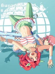 Rule 34 | 2girls, asphyxiation, blue eyes, blush, boots, breasts, from above, green eyes, hair ribbon, kojima satomi, long hair, multiple girls, noppo-san, open mouth, pink hair, ponytail, red hair, ribbon, short hair, skirt, strangling, striped, submission, tongue, watanabe tomomi, wince, wrestle angels, wrestle angels survivor, wrestling, wrestling outfit, wrestling ring, wristband