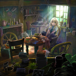 Rule 34 | 1girl, bad id, bad pixiv id, basket, blonde hair, book, book stack, boots, box, braid, buttons, candle, candlestand, chair, clothes, cup, cupboard, dress, female focus, fireplace, hair brush, hair ribbon, hat, unworn hat, hat ribbon, unworn headwear, kettle, kirisame marisa, long hair, paper, plant, plate, potted plant, ribbon, room, side braid, single braid, sitting, smile, solo, sunlight, table, teacup, touhou, umbrella, wheel, window, witch, witch hat, yellow eyes, yoshitake