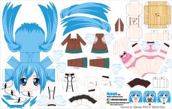Rule 34 | 1girl, absurdres, angel wings, artist name, blue eyes, blue hair, blush, character name, chibi, collar, el joey, elbow gloves, gloves, highres, long hair, matching hair/eyes, nymph (sora no otoshimono), paper cutout, papercraft, school uniform, smile, solo, sora no otoshimono, transparent wings, twintails, very long hair, watermark, web address, wings