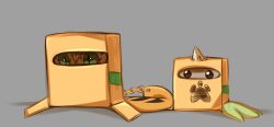Rule 34 | black eyes, box, cat, digimon, digimon (creature), dog, green eyes, highres, horns, stealth, tail