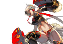 Rule 34 | 10s, 1girl, aoin, blade &amp; soul, blonde hair, borrowed character, breasts, elbow gloves, gauntlets, gloves, green eyes, highres, midriff, navel, open mouth, shiny skin, short hair, sketch, solo, thighhighs, thighs