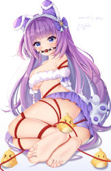 Rule 34 | 1girl, animal ears, azur lane, ball gag, barefoot, bdsm, bondage, bound, bound arms, bound legs, bound wrists, breasts, brown sweater, cat ears, coat, commentary request, crotch rope, fake animal ears, feet, feet on toy, gag, gagged, high-waist shorts, highres, holding, holding rope, manjuu (azur lane), medium breasts, miaogujun, no shoes, panties, rope, shorts, soles, sweater, tashkent (azur lane), tashkent (muse) (azur lane), toes, underwear, wiffle gag