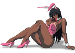 Rule 34 | 1girl, animal costume, animal ears, areola slip, arm at side, arm support, ass, bad tag, bare arms, bare hips, bare legs, bare shoulders, bikini tan, black hair, bow, bowtie, breasts, cleavage, collarbone, covered erect nipples, cuff links, cuffs, curvy, dark-skinned female, dark skin, detached collar, fake animal ears, female focus, hair between eyes, hairband, hand at side, hand on mouth, hand on own cheek, hand on own chest, hand on own face, head tilt, headband, headgear, heels, high heels, hip bones, hip focus, huge ass, huge breasts, knee up, knees, knees up, large breasts, leaning, leaning back, leg up, legs, legs up, leotard, lime (purple haze), lips, long hair, looking at viewer, looking to the side, nipple slip, nipples, on floor, on ground, one-piece swimsuit, original, parted lips, pink heels, pink high heels, pink leotard, pink one-piece swimsuit, playboy bunny, purple eyes, rabbit costume, rabbit ears, rabbit girl, seductive gaze, seductive smile, shadow, simple background, sitting, smile, solo, solo focus, spiked hair, spikey hair, swimsuit, swimsuit tan, tan, tan-skinned, tanline, textless version, thick thighs, thighs, toned, toned body, toned female, white background, wide hips, wrist cuffs