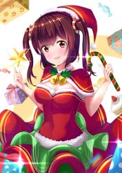 Rule 34 | 10s, 1girl, bad id, bad pixiv id, blush, breasts, brown hair, christmas, cleavage, ebina nana, hat, himouto! umaru-chan, holmemee, looking at viewer, medium breasts, open mouth, red eyes, red hat, santa costume, santa hat, short twintails, solo, twintails
