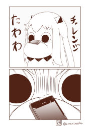 Rule 34 | (o) (o), 10s, 2koma, abyssal ship, cellphone, comic, commentary request, falling, highres, kantai collection, looking at viewer, monochrome, moomin, moomintroll, muppo, northern ocean princess, phone, sazanami konami, smartphone, tawawa challenge, translated, twitter username