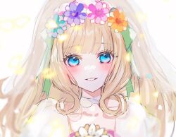Rule 34 | 1girl, blonde hair, blue eyes, blunt bangs, blush, bridal veil, choker, cure finale, cure finale (party up style), delicious party precure, head wreath, highres, i0qqsm, kasai amane, long hair, magical girl, open mouth, precure, sidelocks, smile, solo, teeth, veil, white choker