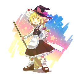 Rule 34 | 1girl, 8bit, apron, bad id, bad pixiv id, blonde hair, bow, braid, broom, buttons, dress, female focus, hachi (8bit canvas), hair bow, hair ribbon, hand on own hip, hat, highres, hip focus, kirisame marisa, mary janes, open mouth, ribbon, shoes, short hair, socks, solo, star (symbol), touhou, witch, witch hat, yellow eyes
