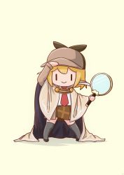 Rule 34 | 1girl, absurdres, blonde hair, coat, deerstalker, detective, hair ornament, hat, highres, holding, hololive, hololive english, looking at viewer, magnifying glass, multiple girls, necktie, oversized clothes, phdpigeon, shirt, short hair, skirt, solo, thighhighs, trench coat, virtual youtuber, watson amelia, white shirt
