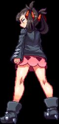 Rule 34 | 1girl, animated, animated gif, ass, ass peek, bottomless, butt crack, dress, looping animation, lowres, marnie (pokemon), migel futoshi, no background, no panties, pixel art, shoes, solo, source request, thighs, underbutt, upskirt, wind