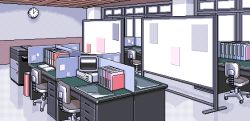 Rule 34 | 1990s (style), 4bpp, akiko gold, aliasing, chair, clock, computer, crt, desk, game cg, indoors, monitor, no humans, office chair, pc98, retro artstyle, swivel chair, tagme, wall clock