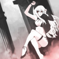 Rule 34 | 00s, 1girl, albino, bra, breasts, cuffs, galugama, hairband, high heels, large breasts, lingerie, panties, red eyes, rozen maiden, shackles, shoes, side-tie panties, single shoe, solo, suigintou, underwear, white hair