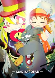 Rule 34 | 2boys, 2girls, absurdres, animal ears, blush stickers, dress, green hair, hat, heart (mad rat dead), highres, hole on body, mad rat, mad rat dead, mouse (animal), mouse ears, mouse girl, mouse tail, multiple boys, multiple girls, nippon ichi, rat god, red eyes, ribs, stitches, sun hat, tail, the girl (mad rat dead), top hat