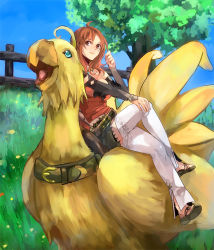 Rule 34 | ahoge, belle (cc), breasts, brown hair, chocobo, cleavage, day, final fantasy, final fantasy crystal chronicles, jewelry, necklace, selkie, solo, tagme