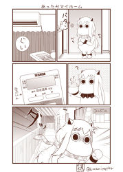 Rule 34 | (o) (o), 10s, ?, abyssal ship, air conditioner, apartment, comic, commentary request, controller, convenience store, highres, holding, horns, kantai collection, long hair, mittens, monochrome, moomin, muppo, northern ocean princess, remote control, sazanami konami, scarf, shop, thinking, thought bubble, translation request, trembling, twitter username