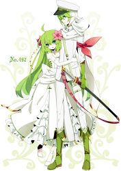 Rule 34 | 1boy, 1girl, ahoge, alternate form, bad id, bad nicoseiga id, bare shoulders, boots, choker, creatures (company), dress, flower, formal, game freak, gen 4 pokemon, gloves, green eyes, green hair, hair flower, hair ornament, height difference, jewelry, legendary pokemon, long hair, looking at viewer, merlusa, multicolored hair, mythical pokemon, nintendo, open mouth, pigeon-toed, pokemon, pokemon (creature), ribbon, shaymin, shaymin (land), shaymin (sky), sheath, sheathed, smile, standing, suit, sword, two-tone hair, very long hair, weapon, white hair