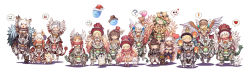 Rule 34 | 6+boys, 6+girls, :3, ?, arch bishop (ragnarok online), armor, balloon, bikini armor, bird, blonde hair, blush, bowler hat, breastplate, brown coat, brown hair, cape, cat, chibi, closed eyes, closed mouth, coat, commentary, cross, dragon, dragon riding, dress, elvafirst, emoticon, ferus (ragnarok online), fish hat, flower, flower in mouth, fox, full body, gauntlets, genetic (ragnarok online), gold armor, green hair, hair over one eye, hairband, hat, heart, heart balloon, highres, juliet sleeves, leg armor, long hair, long sleeves, looking at viewer, marin (ragnarok online), midriff, multiple boys, multiple girls, navel, official alternate costume, open mouth, own hands together, pants, pauldrons, penguin, puffy sleeves, ragnarok online, rebellion (ragnarok online), red cape, red dress, red headwear, red scarf, rune knight (ragnarok online), santa hat, scarf, short hair, shoulder armor, simple background, smile, solid circle eyes, stuffed animal, stuffed toy, teddy bear, thighhighs, top hat, white background, white hair, white hairband, white pants, white thighhighs, yellow flower