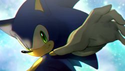 Rule 34 | 1boy, closed mouth, furry, furry male, gloves, green eyes, jaibus, looking at viewer, male focus, smile, solo, sonic (series), sonic adventure 2, sonic the hedgehog, upper body, white gloves