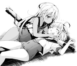 Rule 34 | 10s, 2girls, ahoge, bad id, bad twitter id, covered navel, dark skin, dark-skinned female, closed eyes, flower, greyscale, hair ornament, hand on another&#039;s face, i-58 (kancolle), imminent kiss, inactive account, kantai collection, kuromoto-kun (rina masimaro), long hair, lying, monochrome, multiple girls, on back, on side, one-piece swimsuit, open mouth, ro-500 (kancolle), school swimsuit, school uniform, serafuku, shirt, short hair, sleeping, sleeveless, sleeveless shirt, swimsuit, swimsuit under clothes, torpedo, yuri
