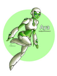 Rule 34 | 1girl, ahdrenne, android, aya (green lantern), blue eyes, blue sclera, colored sclera, colored skin, dc comics, full body, green lantern, green lantern (series), green skin, helmet, humanoid robot, joints, justice league, robot, robot joints, simple background, solo, white background